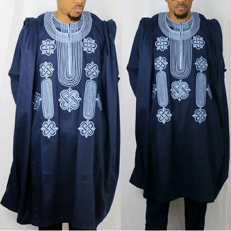 H&D African Suit For Men Robe Shirt Pants Set Long Sleeve Tops Embroidery Agbada Clothes Boubou Africain Homme Traditional Robes