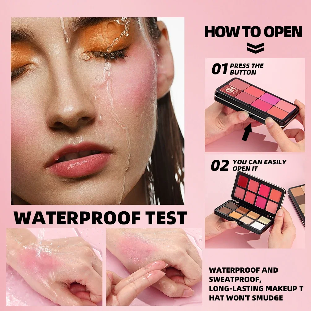 QIBEST Paleta Różów w Pudełku 16 Kolorów, Paleta Kremowych Różów Wielokolorowych, Paleta Korektorów, Paleta do Konturowania i Rozświetlania, Makijaż Róży do Twarzy