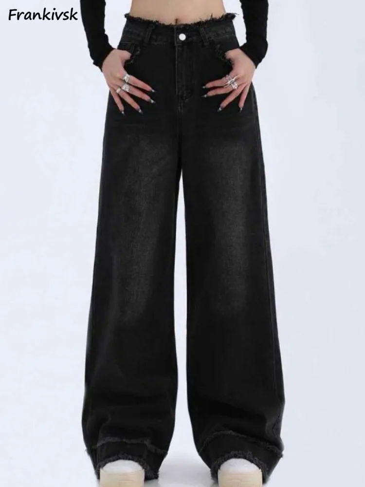 

Women Jeans Loose Korean Style Streetwear Harajuku All-match Wide-leg Fashion Vintage High Waist Aesthetic College Spring Autumn