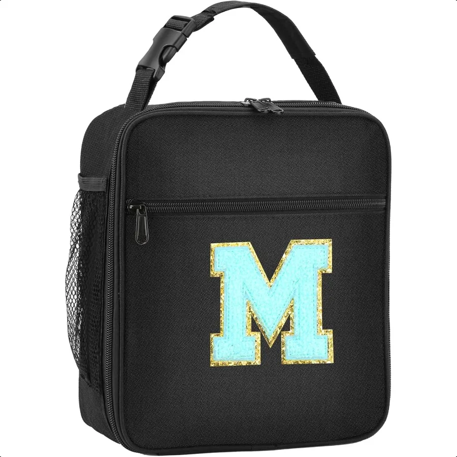 

Initial Insulated Lunch Bag Lunch Box with Initial Letter Patch for Teen Adult Reusable Lunch Bag for Men Women Ideal Back to S