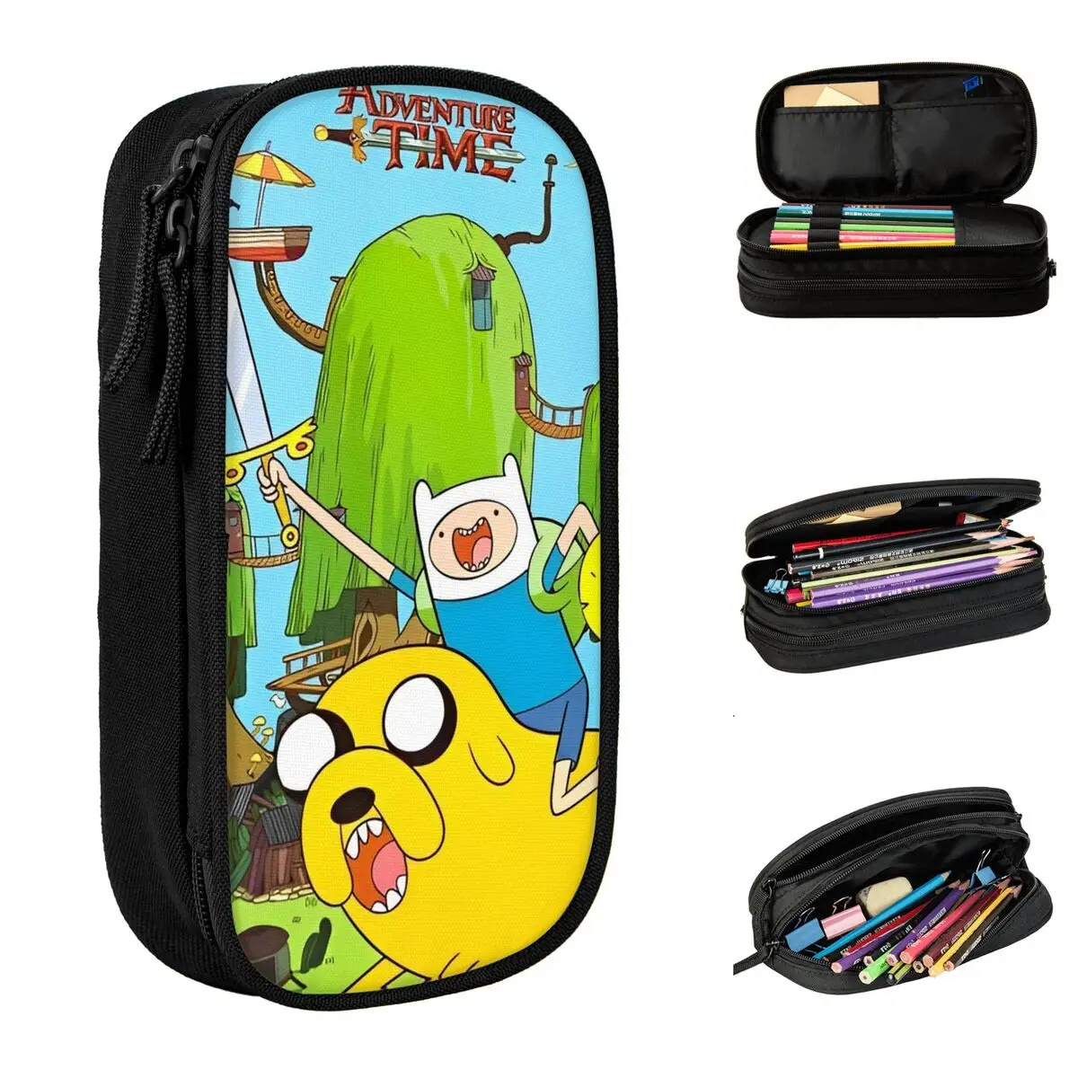 Adventure Cartoon Funny Times Pencil Cases Finn and Jake Pen Box Bag Girls Boys Large Storage Students School Gift Pencilcases