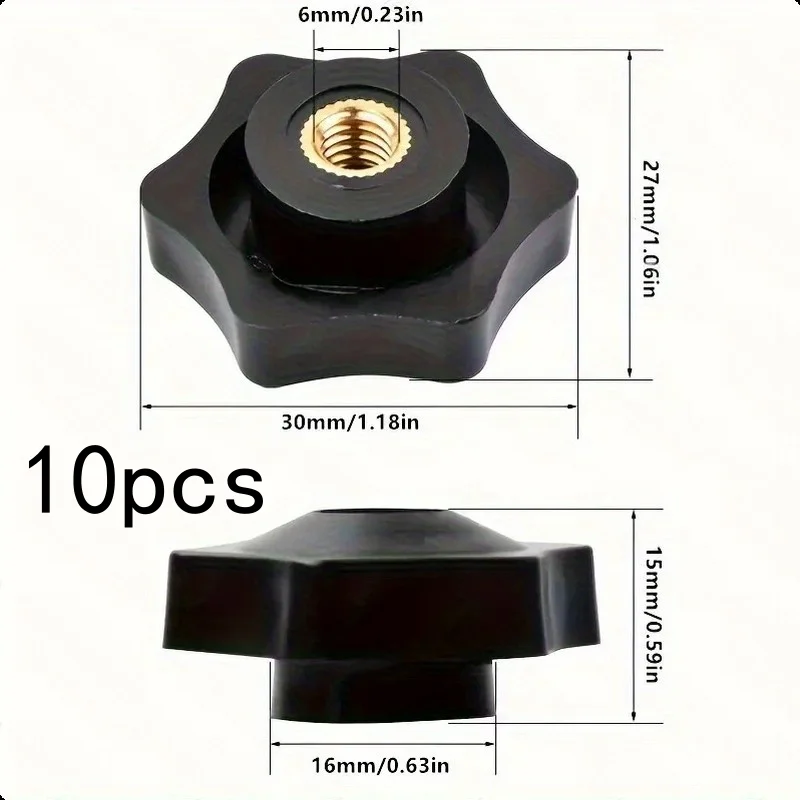 10 Pcs M6 Star Knob Plastic Handle For Industrial Machinery