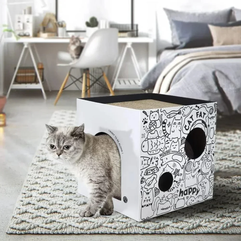 Cat House Scratcher Board Cardboard Double Layer Corrugated Paper Wear-resisting Cat Condo Folding Pets House with Scratch Pads