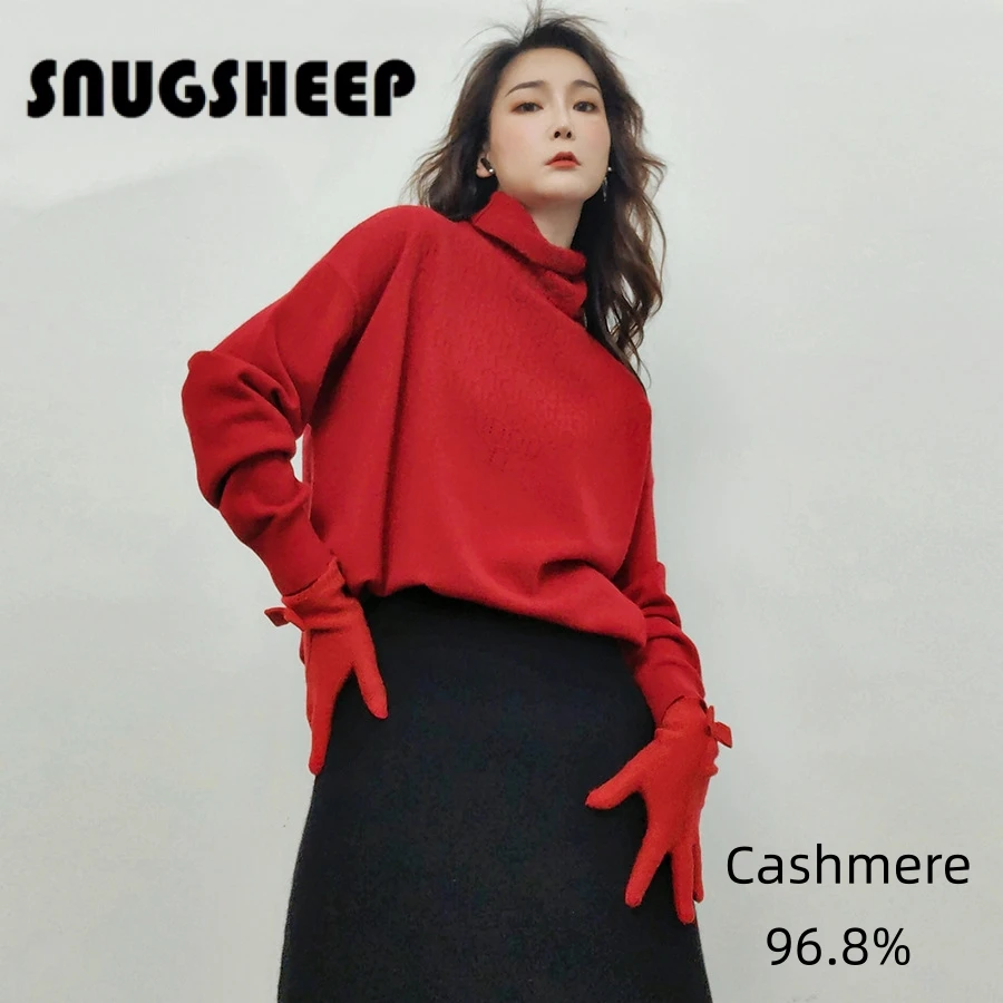 red cashmere knit sweater fashion turtleneck pullover women top winter clothes long sleeve womens clothing luxury vintage ladies