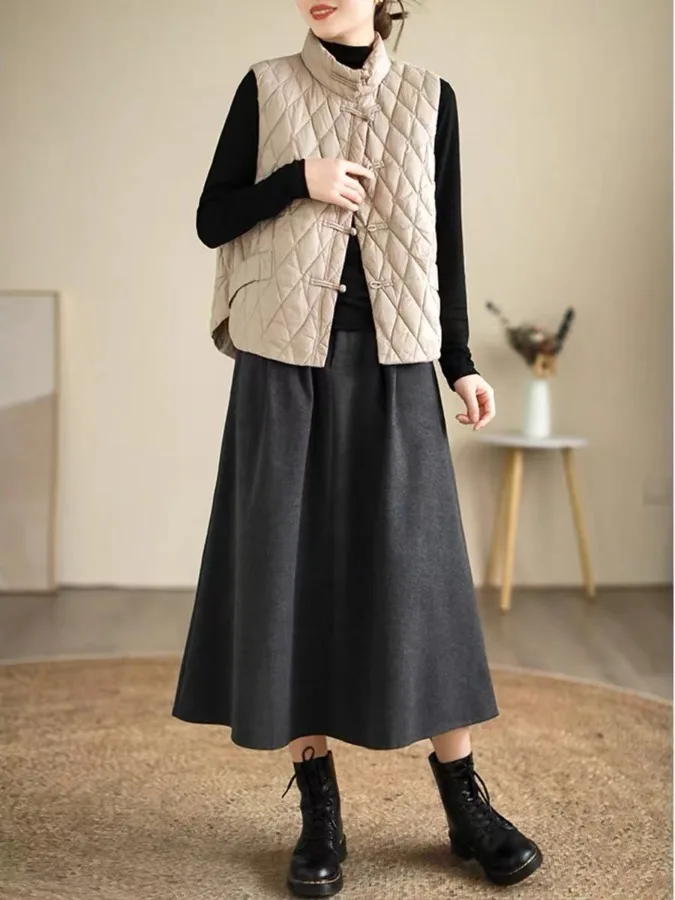 Retro etnico Sle Button down Gilet di cotone trapuntato Capispalla da donna Caldo versatile Faionable 2025 Autunno Inverno Nuovo arrivo