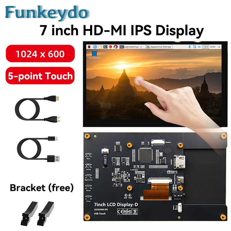 

Raspberry Pi 5 7 inch IPS Touchscreen LCD Display Module 1024X600 HDMI-compatible Mini PC Portable Monitor for RPI 3B+ 4B PS4