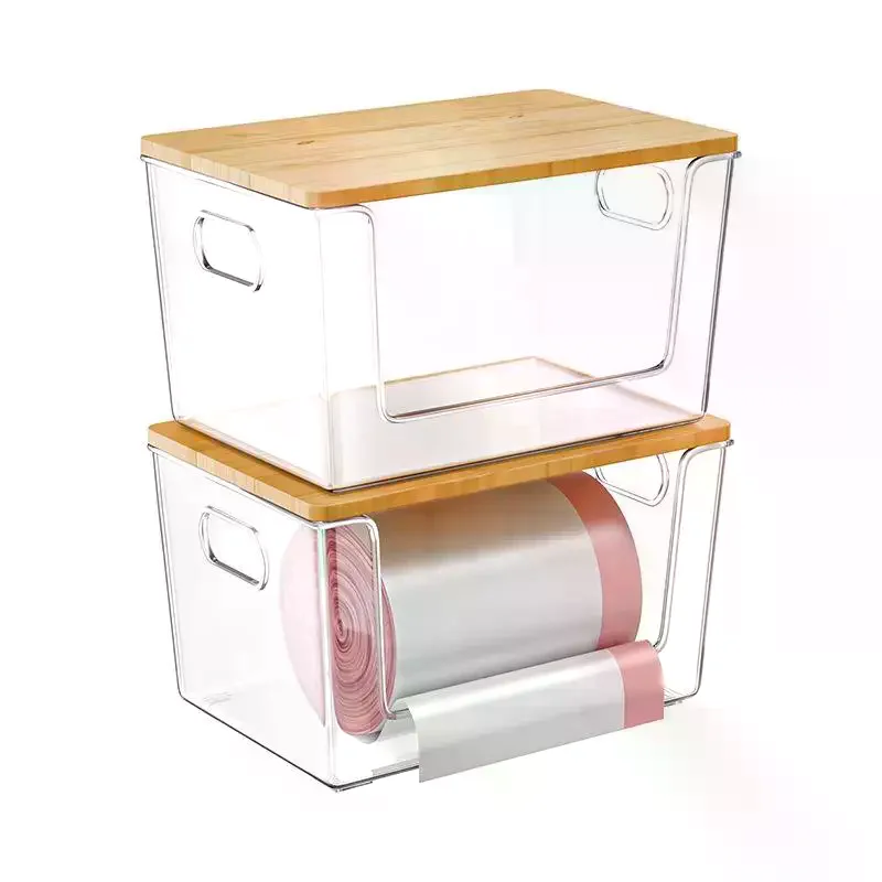 Pantry Organizers Stackable With Wooden Lids Kitchen Storage Clear Bins Under Sink For Onion Potato Fruit Vegetables view 4