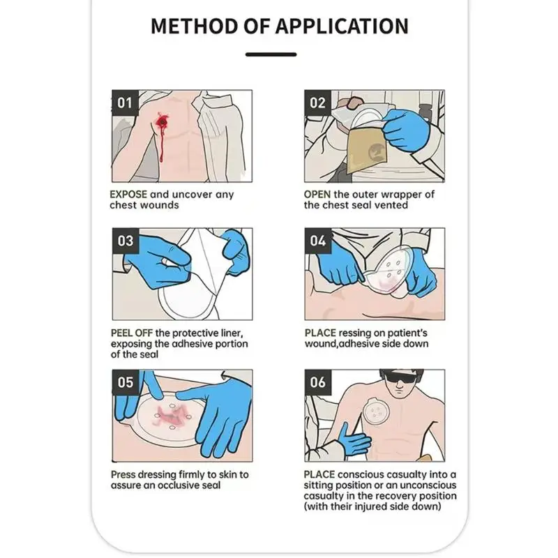 

652F Emergency Trauma Sticker Chest Seal Vented First aids Patches Outdoor Tool Medically Chest Seal Vented Dressing Bandages
