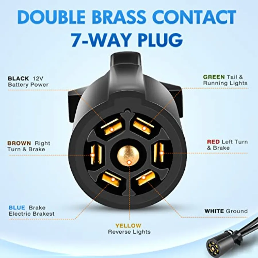7 Wa Pigtail Double Brasse 7Pin Female to Dual Male Round Blade Connector for Connecting Slide in Truck Camper and