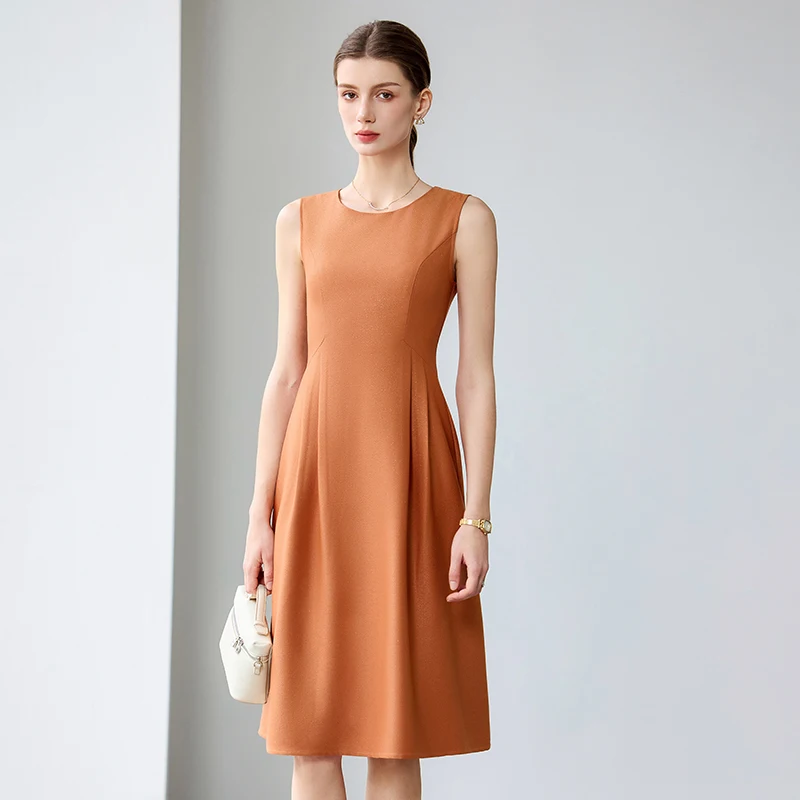 NAVIU – robe débardeur sans manches pour femmes, tenue de bureau coréenne formelle, ligne a, robe de travail d'été pour dames, abricot noir Orange