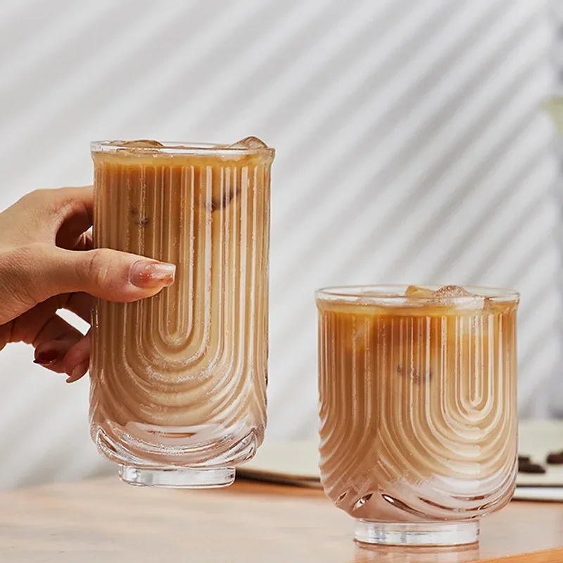 Vaso de cristal Niche Glass para café helado americano, hecho a mano, vasos pequeños para zumo, taza para agua, tazas para bebidas, estilo nuevo y sencillo, Onda Kawaii