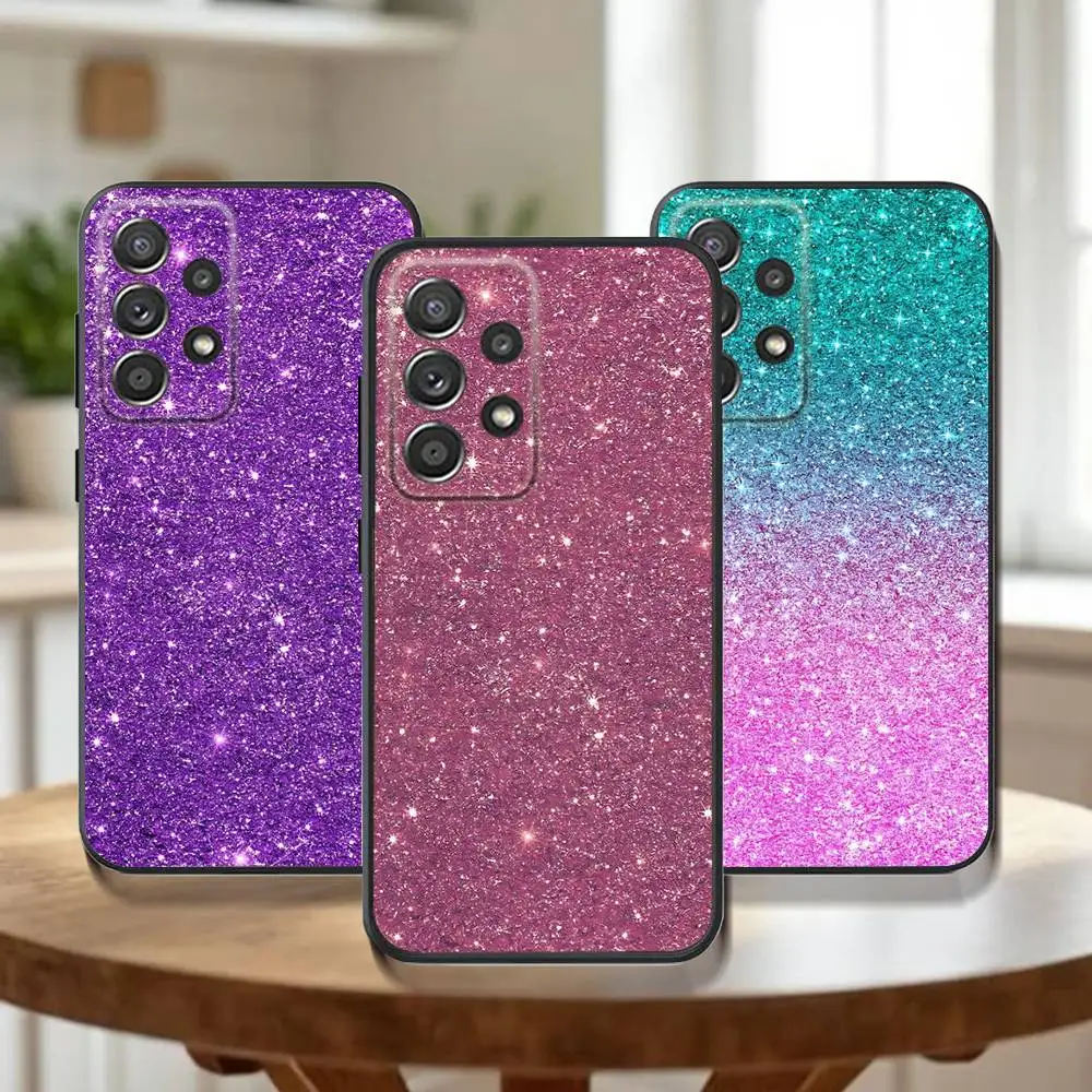 

Pink Glitter Pattern Phone Case For Samsung Galaxy A73,31,32,72,41,53,52,71,22,5G,Note,J7,8,9 Soft Black Cover