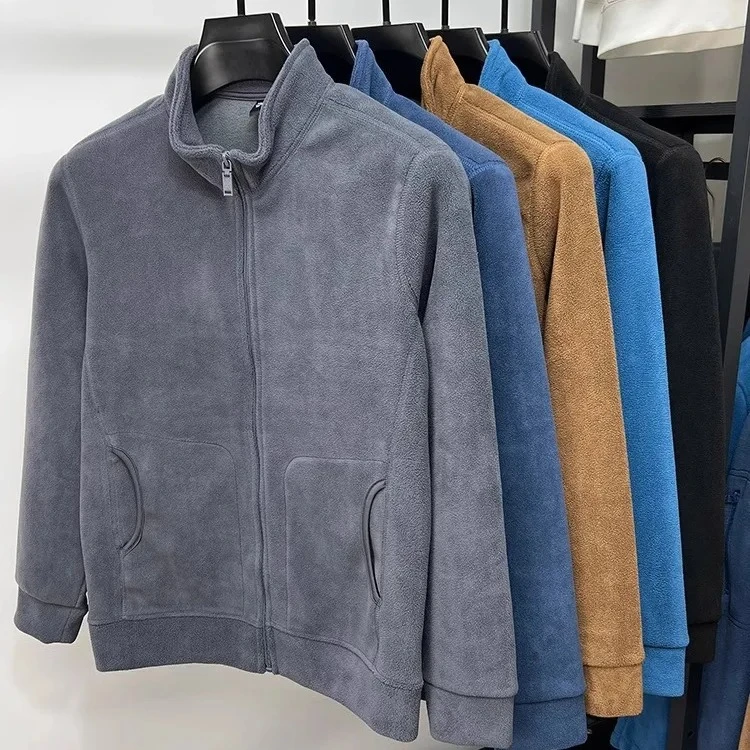 Autumn and Winter Men's Stand-up Collar Zipper Cardigan Jacket Autumn and Winter Men's Thickened Warm Fleece Solid Color Jacket