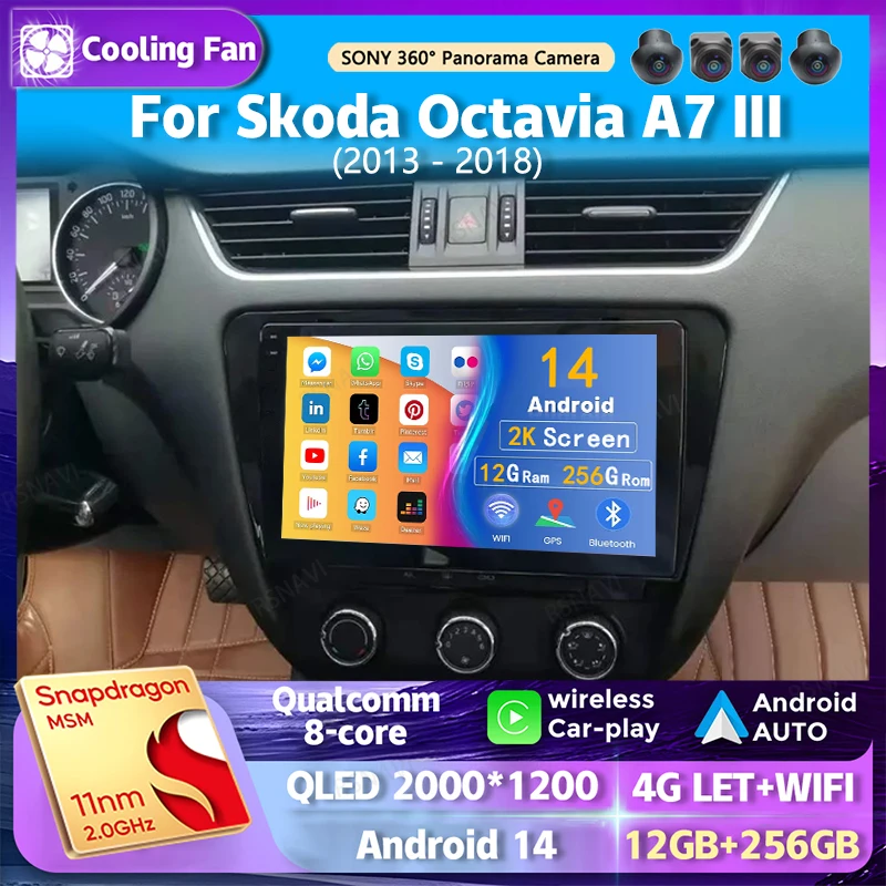 

Android 14 Wi-Fi + 4G Carplay Автомобильное радио для Skoda Octavia A7 III 3 2013-2018 Навигация GPS Видеоплеер Стерео Мультимедиа DVD BT