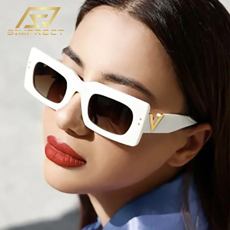 

SIMPRECT Rectangle Sunglasses Women 2023 Luxury Brand Designer Quality Fashion Square Sun Glasses Vintage Retro Shades For Women