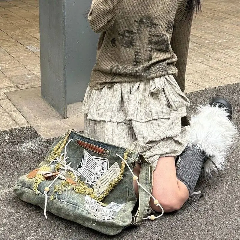Y2k Aesthetic Fashion Vintage Handbags Women Grunge Haruku Patchwork Denim Bag All Match Streetwear Shoulder Crossbody Bags