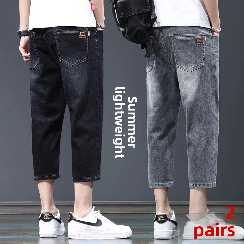 

Мужские летние тонкие прямые джинсы со средней талией, свободный крой, модные универсальные повседневные джинсовые джинсы прямого кроя...
