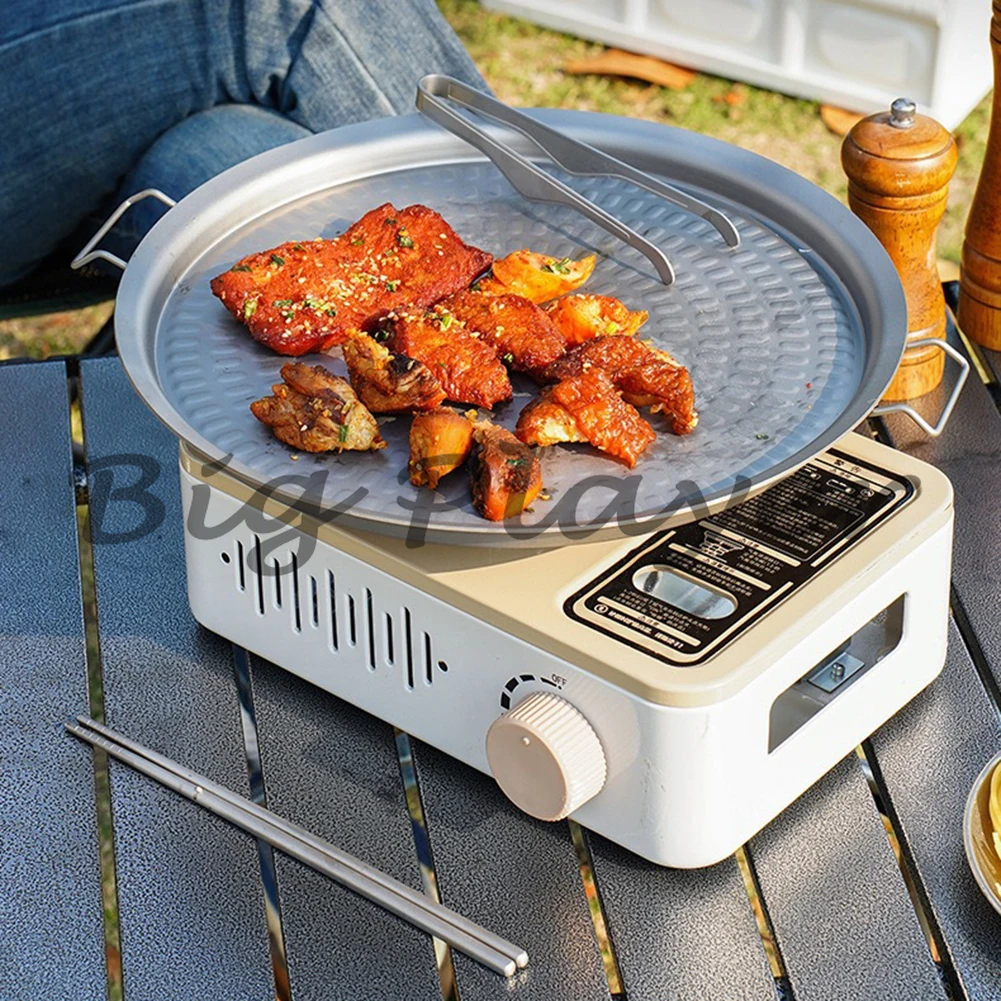 Titanium Non Stick Grill Pan - Folding Handle Quick Heating Frying Plate for Outdoor Camping BBQ Picnic Hiking