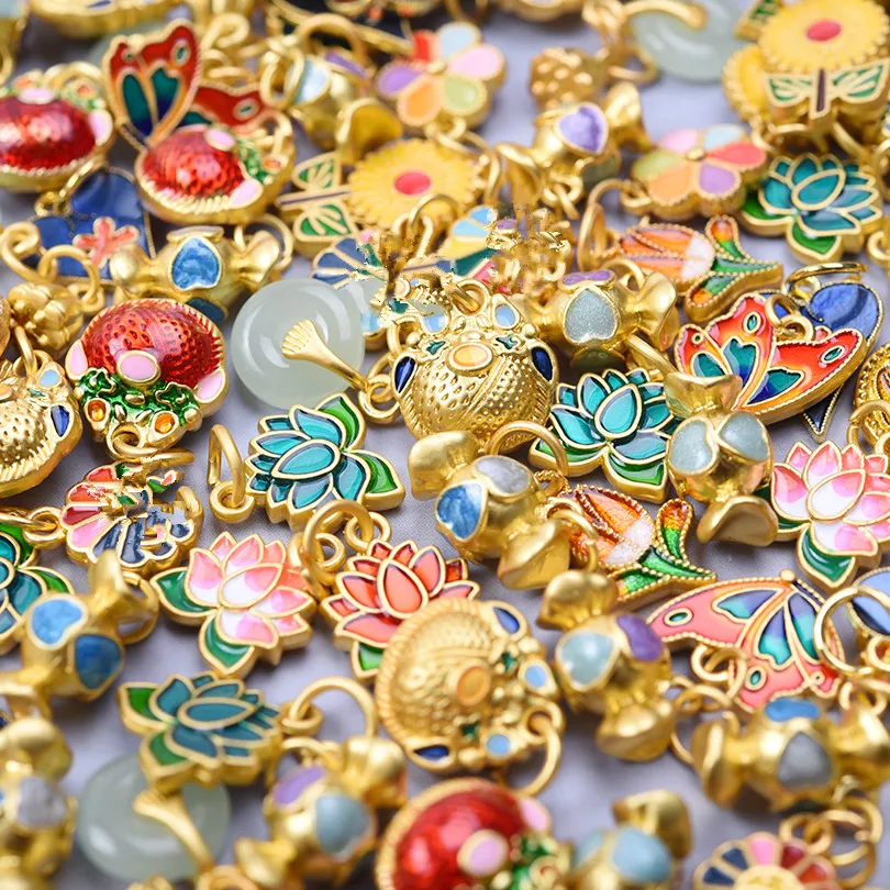 3Pcs/Lot Mix Styles Traditional Chinese Sakura Blossom Charms DIY Earrings Material Kawaii Lotus Sunflower Pendant Jewelry Bulk