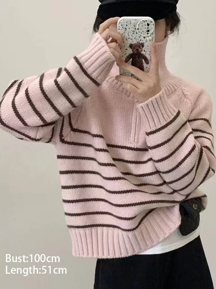 Automne hiver nouveau Chic col rabattu fermeture éclair pulls tricoté pull femmes décontracté ample à manches longues femmes chandails hauts