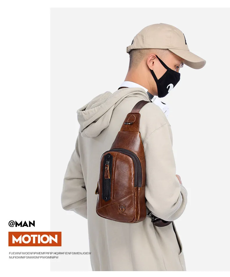 

Мужская нагрудная сумка через плечо из натуральной кожи, многофункциональная нагрудная сумка большой вместимости из воловьей кожи для путешествий и путешествий