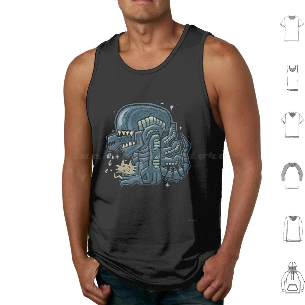 Cute Space Monster Chibi Tank Tops Print Cotton Cute Space Monster Horror Movie Monster Space Creature Extra Terrestial