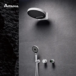 AITANA 럭셔리 황동 건 회색 벽걸이 냉수 및 온수 샤워 시스템, 심플한 디자인 내장 욕실 수도꼭지
