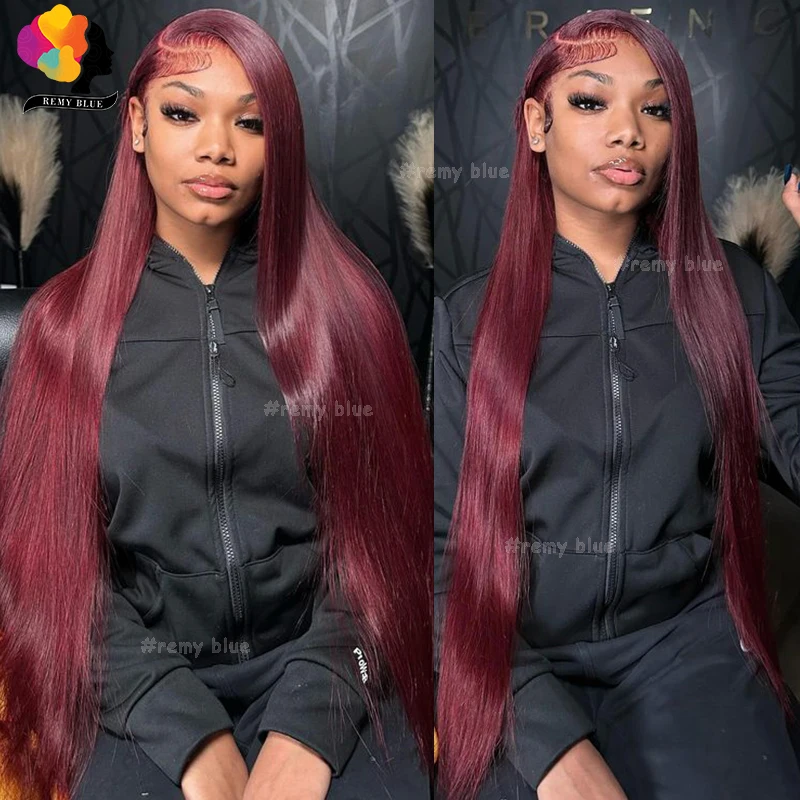 13x6 Dark Burgundy Lace Frontal Wigs Human Hair Pre-Plucked 13X4 Lace Front Human Hair Wigs for Women Straight Lace Front Wig