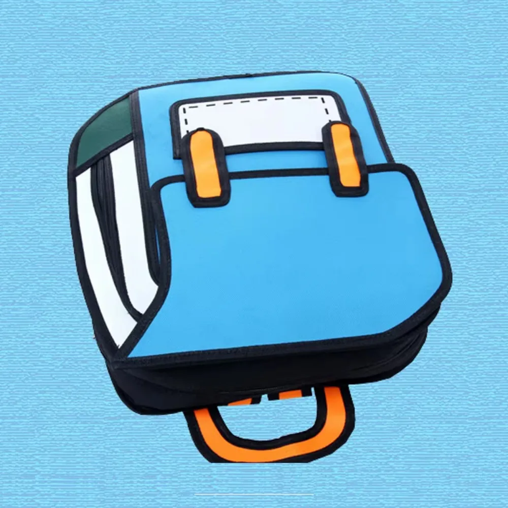 Ransel Wanita Tas Punggung Kartun Gambar 2D Gaya Lompat 3D Tas Pelajar Lucu Modis Tas Kurir Komik Ransel Uniseks Bolos