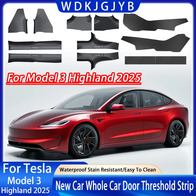 

For Tesla Model 3 Highland 2025 Launch ABS Front Rear Door Sill Protector Threshold Strip Anti-kick Guard Panel Waterproof Pad