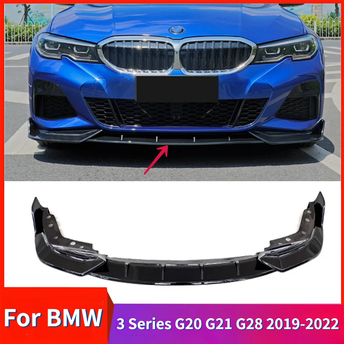 

Car Front Bumper Lip for BMW 3 Series G20 G21 G28 2019-2022 Spoiler Splitter Diffuser Cover Canards Tuning Kit Carbon Look Front