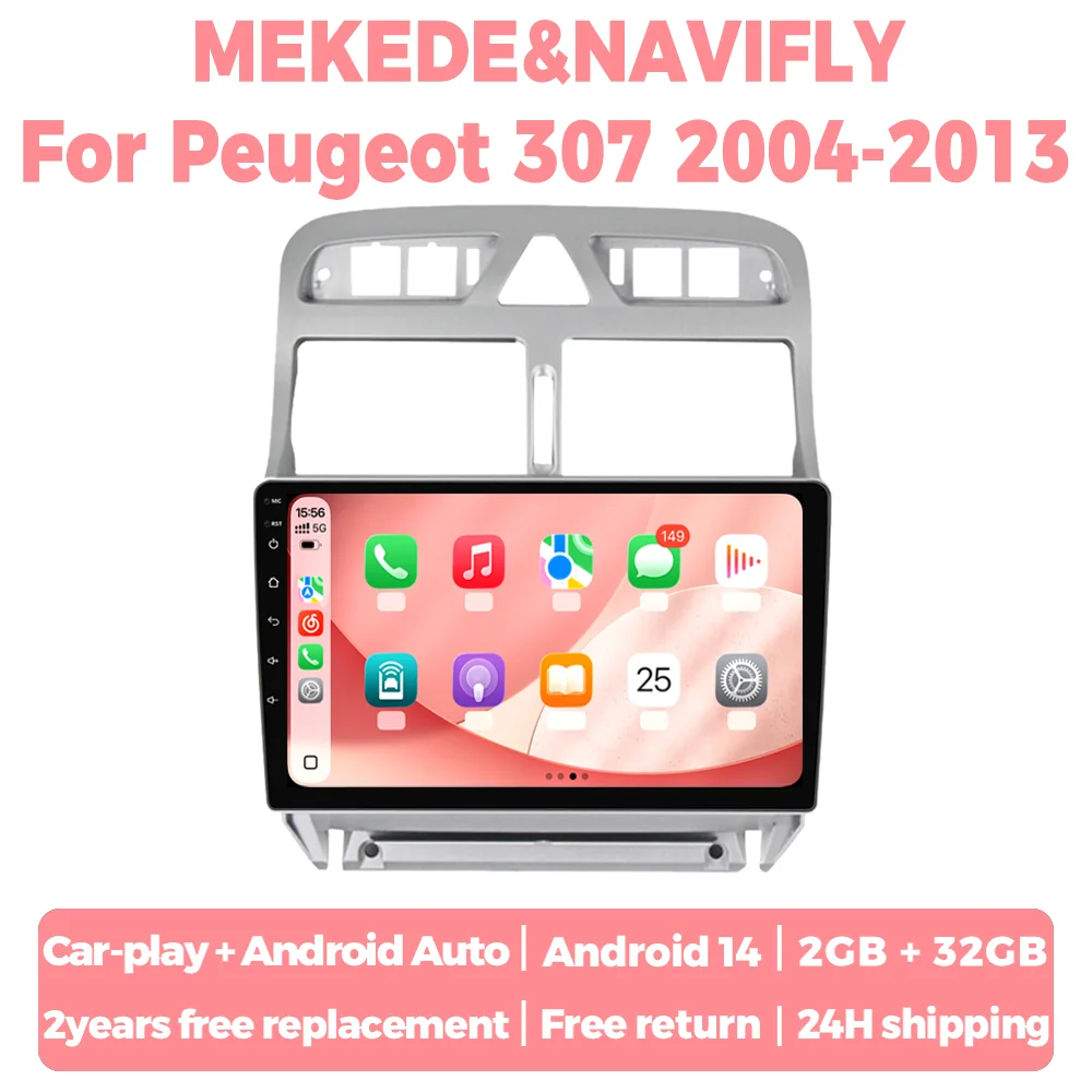 

9-дюймовая автомагнитола на Android 14 для Peugeot 307, 307CC, 307SW 2002-2013, мультимедийный плеер, GPS-навигация, беспроводной CarPlay, Android Auto