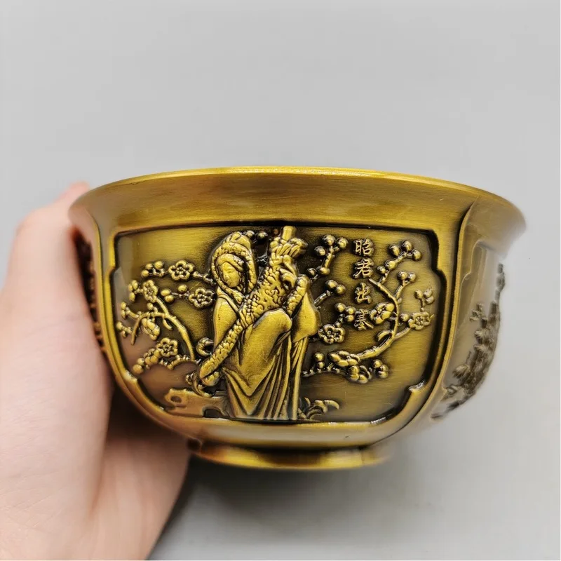 Antique Collection: Qianlong Era Gilt-Plated Relief Featuring Four Beauties, Bronze Bowl, Home Decor Ornament