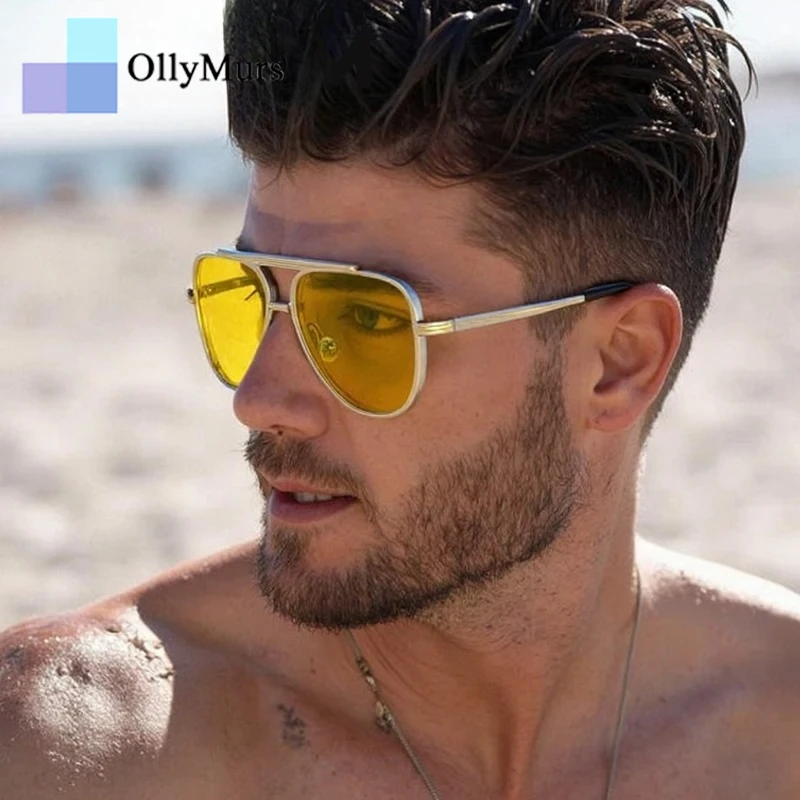 المتضخم الطيار فاسق UV400 النظارات الشمسية الفاخرة الرجال الرجعية البيضاوي Steampunk نظارات شمسية الذكور نظارات معدنية إطار نظارات BrandShades