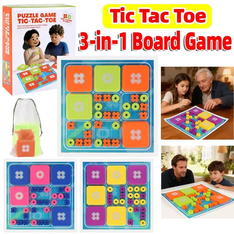 

Tic Tac Toe Board Game Family Travel-Friendly Puzzle Game Set Early Education Tabletop Game for Christmas Train Logical Thinking