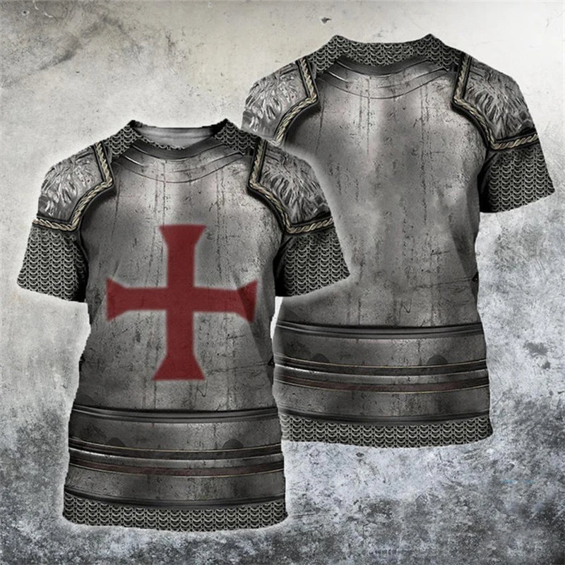 

Templar Knight Graphic Vintage T-Shirt The Armor 3d Print Boys Kids Cosplay Clothing Funny Tshirts Streetwear O Neck Tops Male
