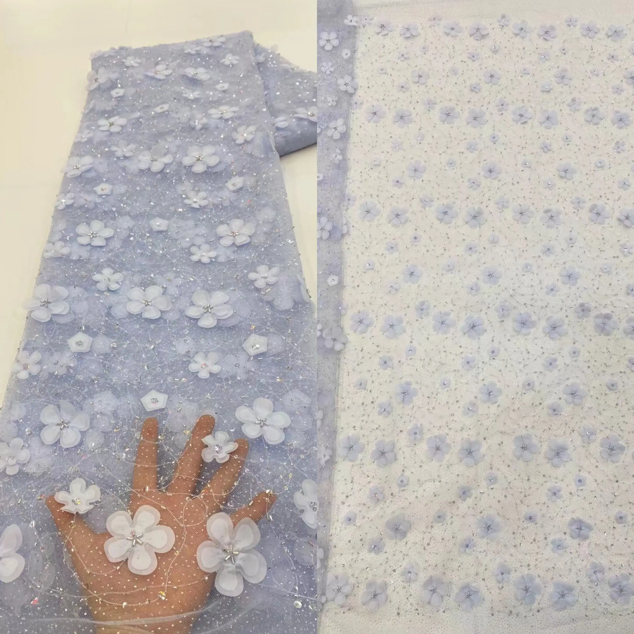 

Lace Fabric High Quality African L-1228652 Embroidery Sequins beads Net Lace Fabric For Sewing