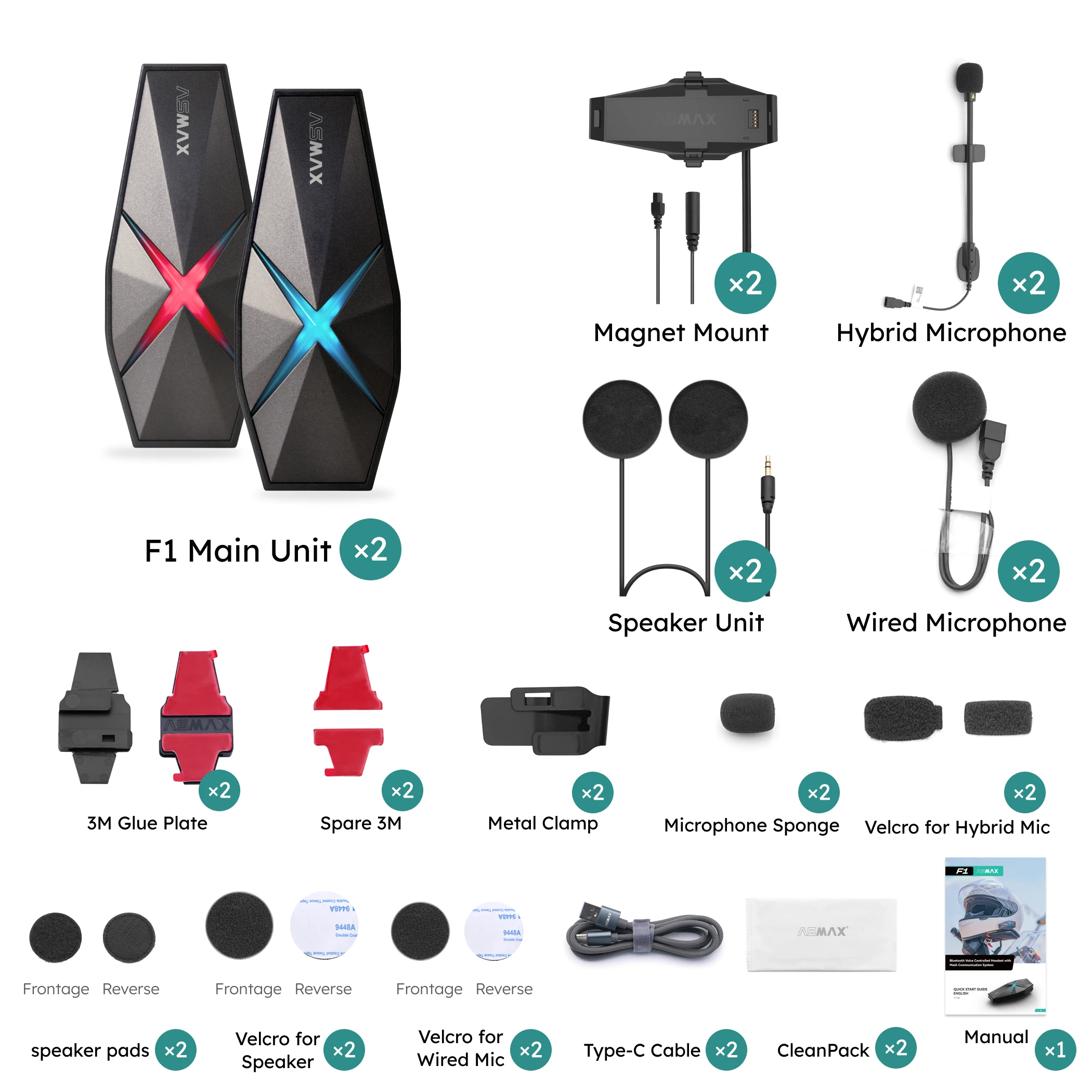 ASMAX F1 Bluetooth Helmet Headset 10 Rider Intercom