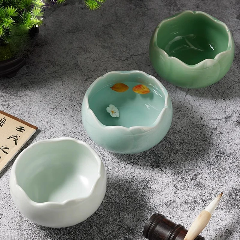 Chinese Ceramic Brush Washer for Calligraphy & Painting, Ink Dish, Traditional Art Supply Living Room and Art Studio Decorations