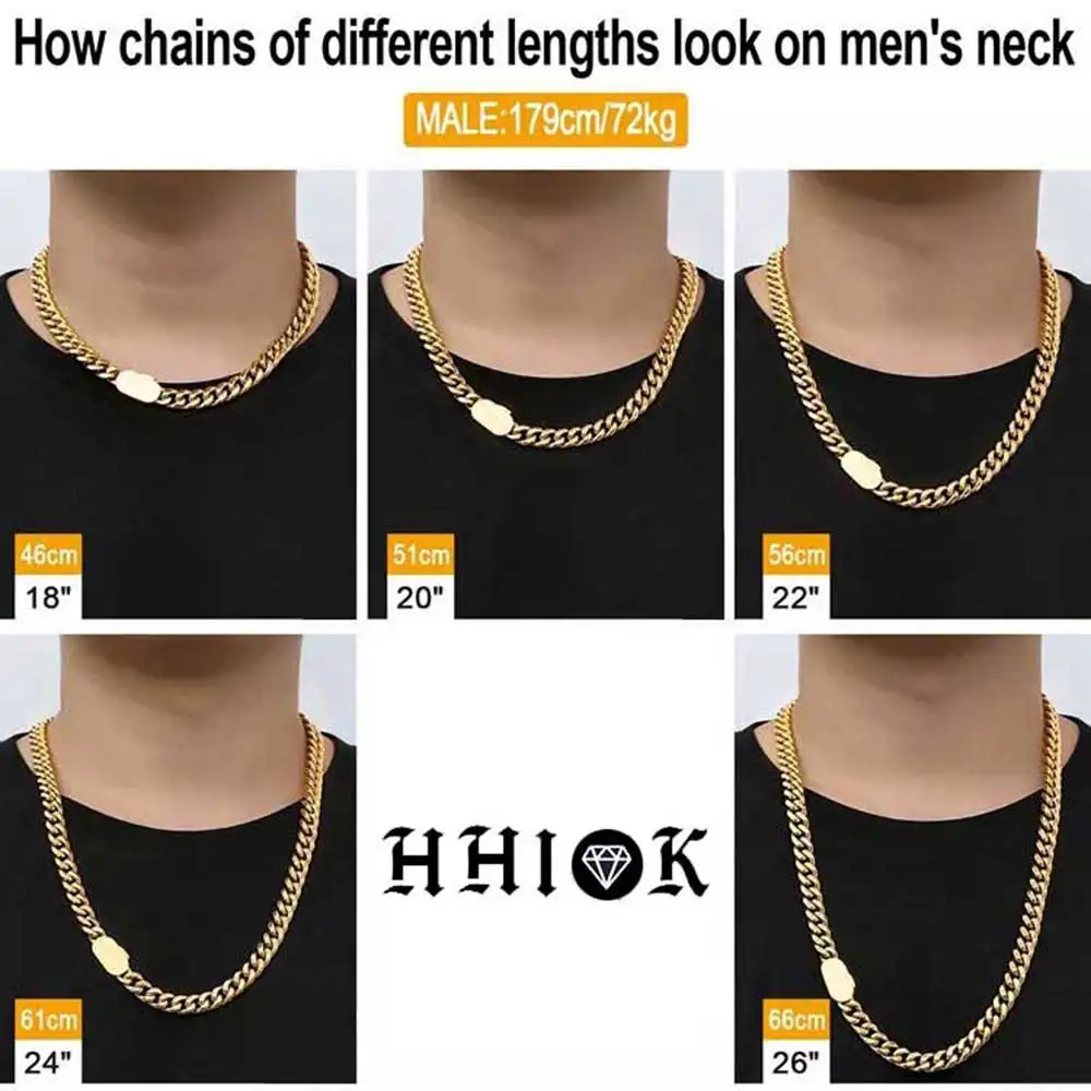 Hip Hop Jewelry 6-12mm Men Chunky Miami Cuban Link Chock Necklace Stainless Steel Gold Plated Chain with Gift Box