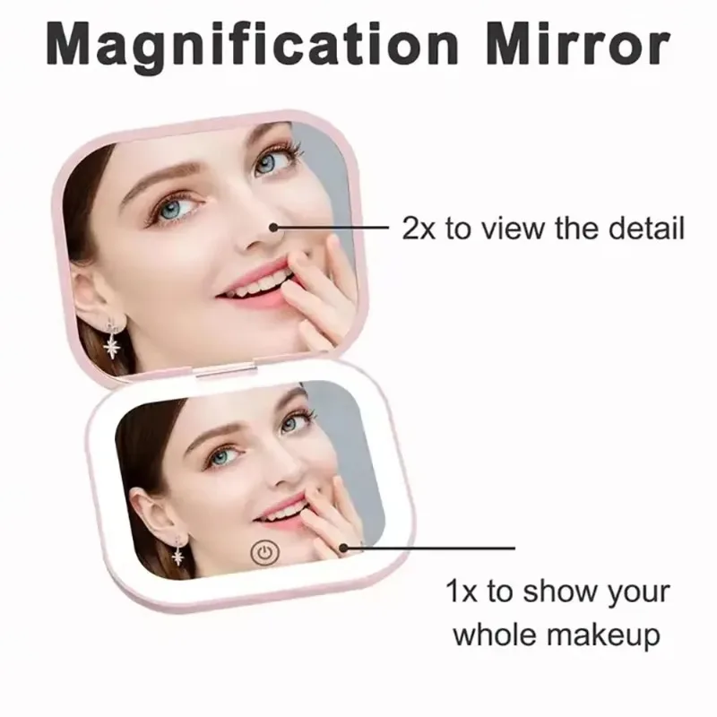 LED Mini Makeup Mirror, Portable Handheld Vanity Mirror with Magnifying Feature, Pocket-Sized for On-the-Go Beauty Care