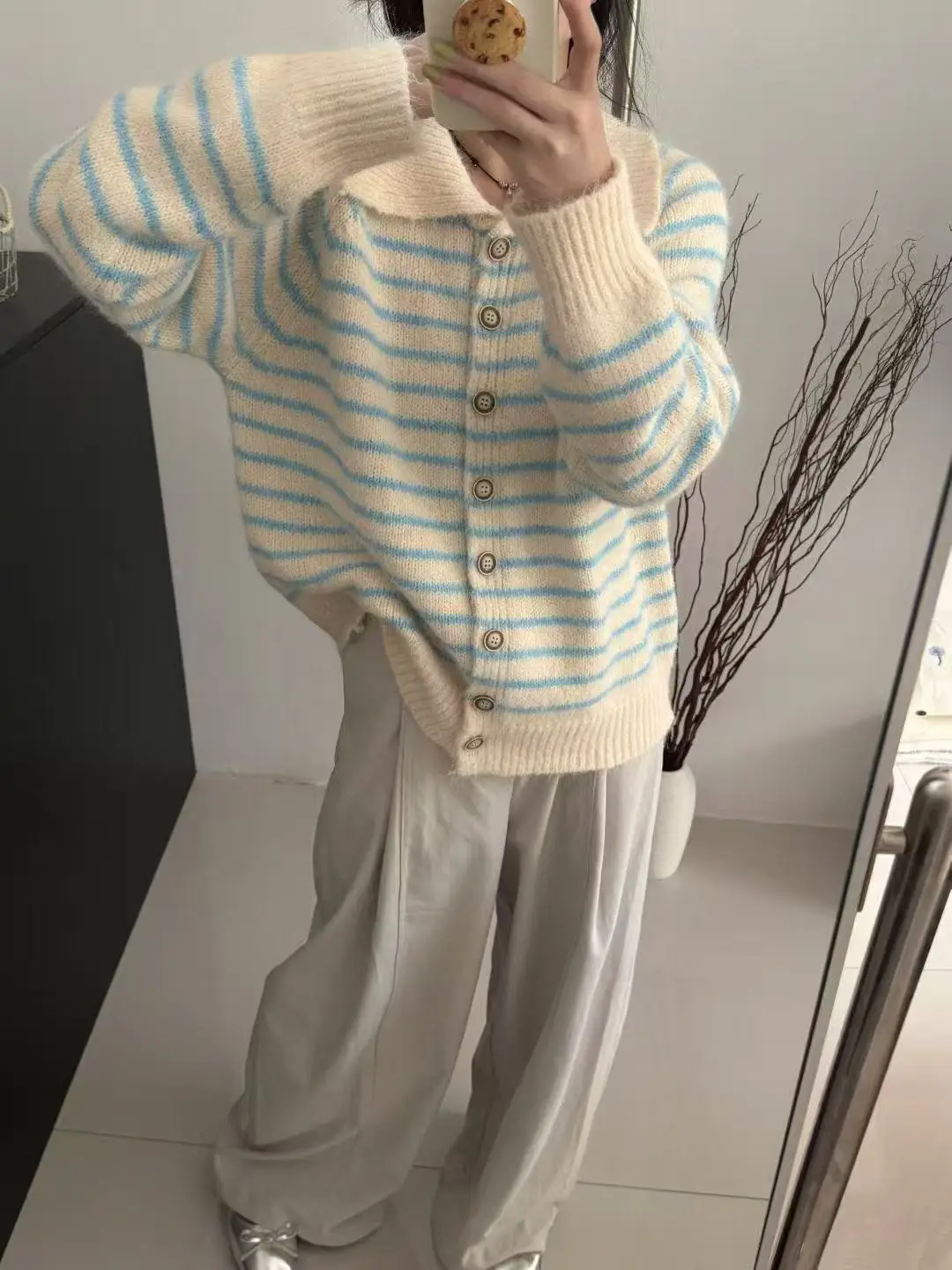 

Soft Cozy Korean Sle Lazy Stripe Women's Knitted ort Cardigan Open Front Long Sve Warm Autumn Winter Outerwear