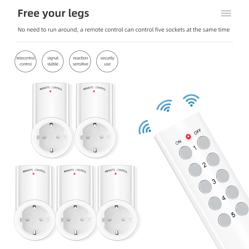 

9938P Wireless Smart Remote Control Socket Power EU US UK FR Plug with Remote Control Outlet Switch 220V 230V