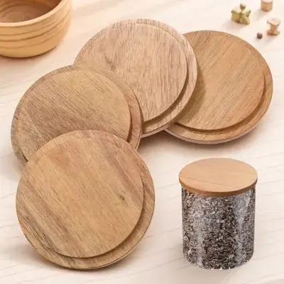 

4Pcs Round Wooden Lid for Cup Mug Jar Cover Easy Remove Wash Eco-Friendly Multi-Purpose Drink Container Accessory