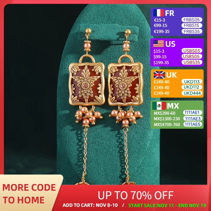 

Vintage Antique Palace Red Natural Stone Drop Earrings for Women Gold Color Long Pearl Dangle Jewelry Gifts for Women New 2025