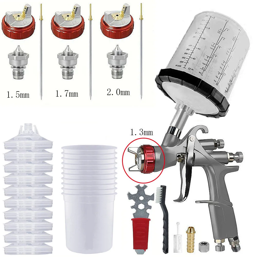 

Сопло пистолета-распылителя 1,3/1,5/1,7/2,0 мм с резервуаром для смешивания 600CC и адаптером Автомобильный краскораспылитель Лак Краскораспылитель HVLP Воздушный распылитель