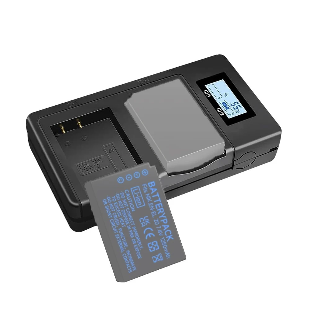 Mcoplus EN-EL20 EN-EL20a LCD Dual Battery Charger for Nikon 1 AW1 J1 J2 J3 J4 S1 S2 V3 Coolpix P950 P1000 Coolpix A