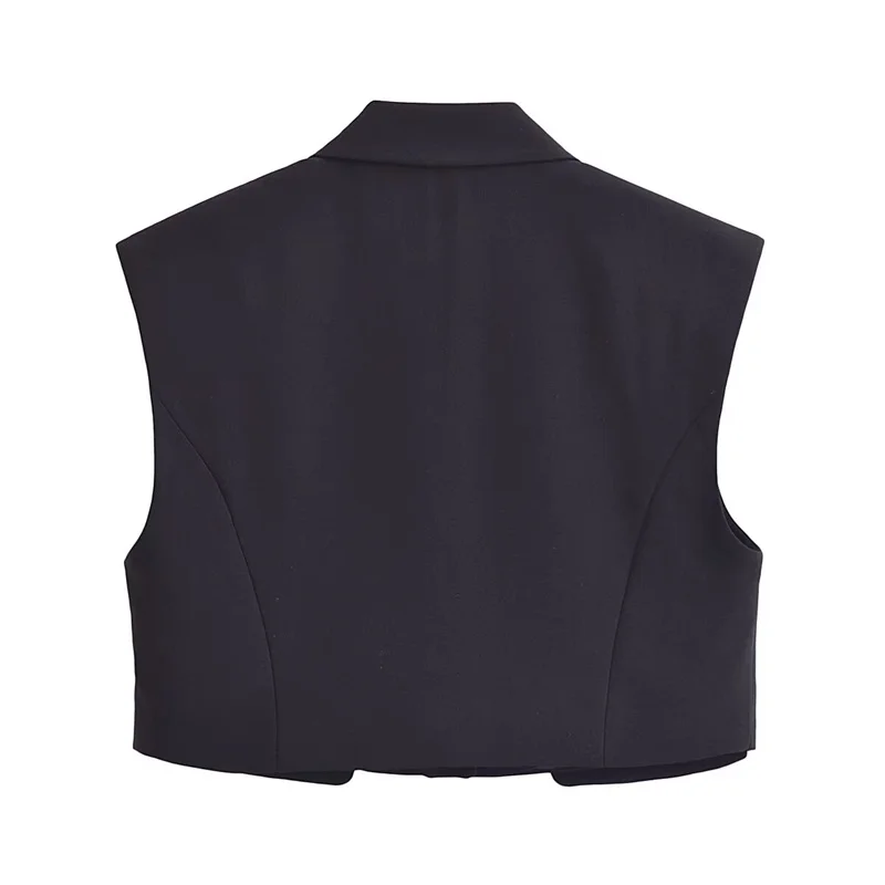 KEYANKETIAN 2024 New Launch Women\'s Black Short Waistcoat Spring Unisex style Flap Pockets One-Button Fashion Crop Vest Top