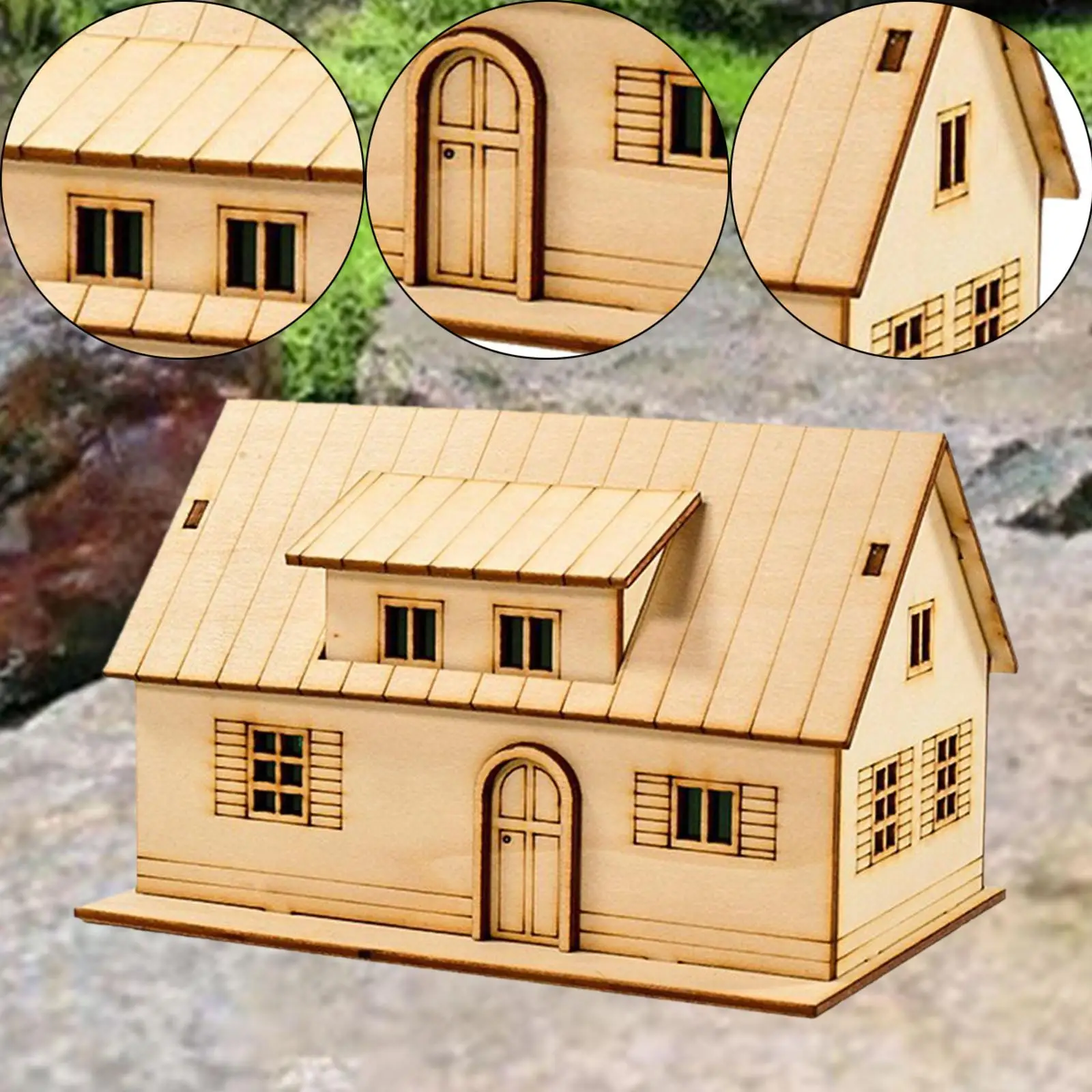 1/60 Houten Miniatuur Huis Ongeverfd Ornament 3D Accessoire Architectuur Scène Landschap Gebouw Model voor Tieners Volwassenen Gift