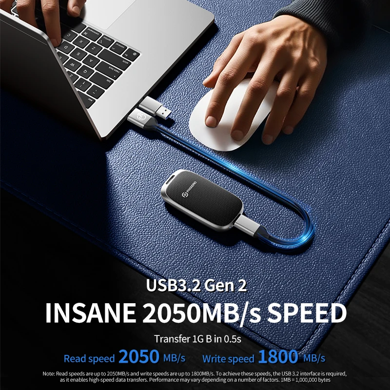 PHIXERO SSD Eksternal Portabel 512GB 1TB 2TB Mini PSSD 2 In 1 Kabel USB C USB3.2 20Gbps Hingga 2050Mb/s Solid State Drive Eksternal